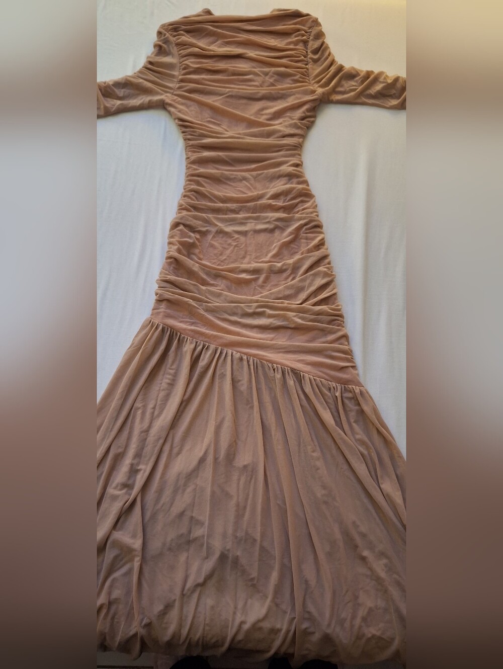 SHEIN Mauve-Tan Ruched Long Sleeve Maxi Dress